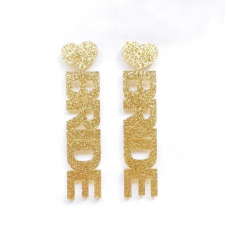 Bride Earrings - Acrylic Glitter Gold with Heart